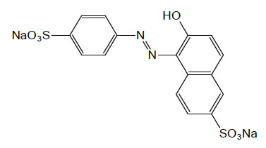 Die Strukturformel des Azofarbstoffs Gelborange aus der Abituraufgabe von 2009