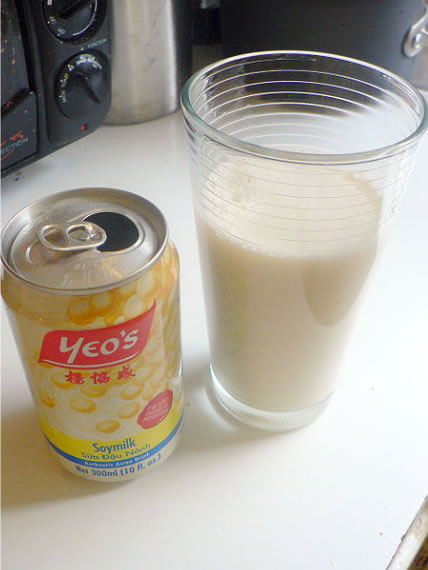 Soymilk can and glass