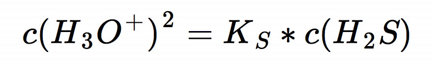 Umstellung der Formel, so dass c(H3O+)2 auf der linken Seite ist